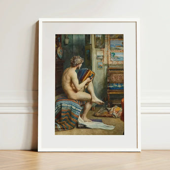 Male Nude with Accordion - Julien Renevier Art Print / Canvas White-framed Classical Painting Man Seated Renevier’s, Gay, Prints