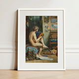 Male Nude with Accordion - Julien Renevier Art Print / Canvas White-framed Art Print Classical Painting Nude Man Seated Renevier’s Male