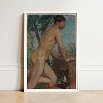 Male Nude Against Background of Orchard - Weiss Wojciech Art Print / Canvas Framed Painting Figure Outdoor Rendered Soft Stages, Body