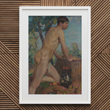 Männlicher Akt vor dem Hintergrund eines Obstgartens - Weiss Wojciech Kunstdruck / Leinwand, 20x30’’ / 51x76cm / Weißer Rahmen / Passepartout, Poster, Drucke &