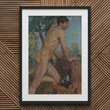 Male Nude Against Background of Orchard - Weiss Wojciech Art Print / Canvas Black Framed Figure Painting White Green Stages, Body Ripened