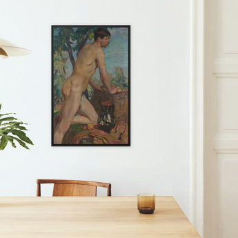 Male Nude Against Background of Orchard - Weiss Wojciech Art Print / Canvas Framed Painting Figure Outdoor Earthy Tones Stages, Body