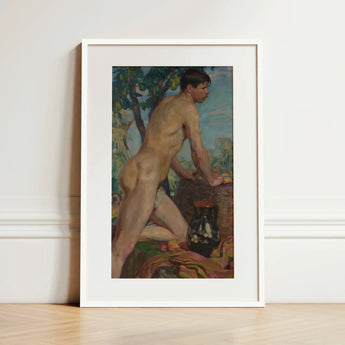 Male Nude Against Background of Orchard - Weiss Wojciech Art Print / Canvas Framed Painting Figure Outdoor Rendered Soft Stages, Body