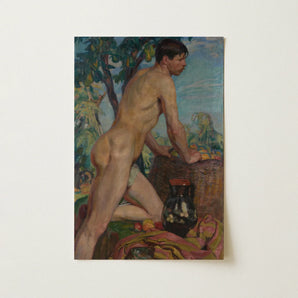 Male Nude Against Background of Orchard - Weiss Wojciech Art Print / Canvas, Weiss Wojciech Stages, Nude Body Ripened Fruit, Lush Orchard