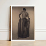 Male Nude Draped in Vetti - Lionel Wendt Queer Art Print / Canvas Minimalist White-framed Sepia-toned Photograph Muscular Man, Cultural
