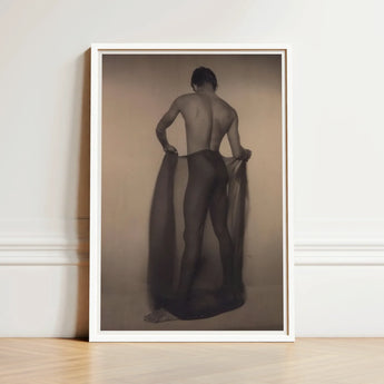Male Nude Draped in Vetti - Lionel Wendt Queer Art Print / Canvas Minimalist White-framed Sepia-toned Photograph Muscular Man, Cultural