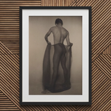 Male Nude Draped in Vetti - Lionel Wendt Queer Art Print / Canvas Black-framed Sepia-toned Photograph Man Profile Fabric, Cultural Drapery