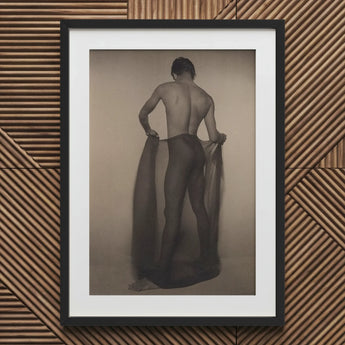 Male Nude Draped in Vetti - Lionel Wendt Queer Art Print / Canvas Black-framed Sepia-toned Photograph Man Profile Fabric, Cultural Drapery