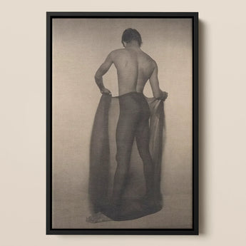 Male Nude Draped in Vetti - Lionel Wendt Queer Art Print / Canvas Black-framed Black-and-white Photographic Man Minimalist Studio, Cultural