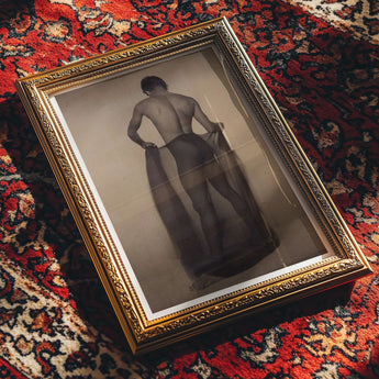 Male Nude Draped in Vetti - Lionel Wendt Queer Art Print / Canvas Black White Photograph Ornate Gold Frame Figure, Cultural Drapery Prints