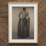 Male Nude Draped in Vetti - Lionel Wendt Queer Art Print / Canvas Minimalist Wooden-framed Black-and-white Photographic Man Sheer Fabric,