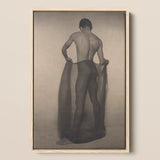 Male Nude Draped in Vetti - Lionel Wendt Queer Art Print / Canvas Minimalist Wooden-framed Black-and-white Photographic Muscular Man Dark,