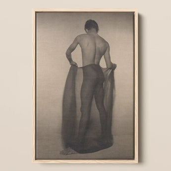 Male Nude Draped in Vetti - Lionel Wendt Queer Art Print / Canvas Minimalist Wooden-framed Black-and-white Photographic Muscular Man Dark,
