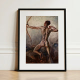 Male Nude with Drawn Bow - H. Willard Ortlip Art Print / Canvas Black-framed Figure Dynamic Pose, Mythical Archer, Sculpted Flesh Prints