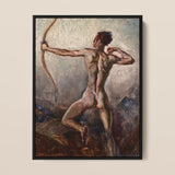 Male Nude with Drawn Bow - H. Willard Ortlip Art Print / Canvas Framed Oil Painting Muscular Figure Dynamic, Mythical Archer, Sculpted