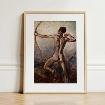 Male Nude with Drawn Bow - H. Willard Ortlip Art Print / Canvas Framed Painting Figure Dynamic Pose, Mythical Archer, Sculpted Flesh Prints