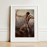 Male Nude with Drawn Bow - H. Willard Ortlip Art Print / Canvas White-framed Muscular Figure Dynamic, Mythical Archer, Sculpted Flesh Prints