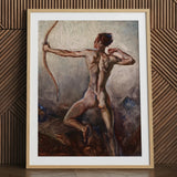 Male Nude with Drawn Bow - H. Willard Ortlip Art Print / Canvas Wooden Framed Figure Painting Arrow, Mythical Archer, Sculpted Flesh Prints