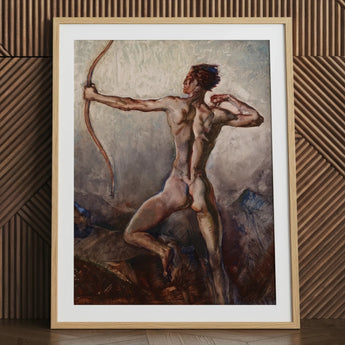 Male Nude with Drawn Bow - H. Willard Ortlip Art Print / Canvas Wooden Framed Figure Painting Arrow, Mythical Archer, Sculpted Flesh Prints