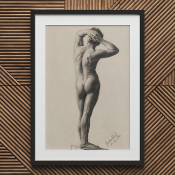 Nu masculin - Gustav Klimt Tirage d’art sur toile, 20x30’’ / 51x76cm / Cadre noir / Passe-partout, Affiches, estampes et art visuel, Toby Leon