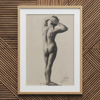 Nu masculin - Gustav Klimt Tirage d’art sur toile, 20x30’’ / 51x76cm / Cadre naturel / Passe-partout, Affiches, estampes et art visuel, Toby Leon