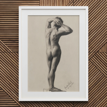 Nu masculin - Gustav Klimt Tirage d’art sur toile, 20x30’’ / 51x76cm / Cadre blanc / Passe-partout, Affiches, estampes et art visuel, Toby Leon