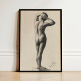 Black-framed Charcoal Nude Male Figure Hands Face Rendered Gustav Klimt Fine, Art Print