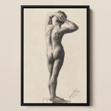 Male Nude - Gustav Klimt Fine Art Print / Canvas Black-framed Charcoal Figure Classical Pose, Prints