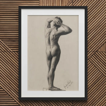 Male Nude - Gustav Klimt Fine Art Print / Canvas Black Framed Figure Beige Background, Prints
