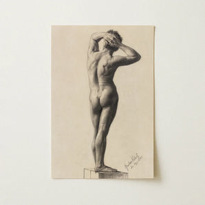 Male Nude - Gustav Klimt Fine Art Print / Canvas Detailed Charcoal Sketch Cream-colored Paper Figure, Prints