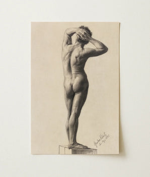 Detailed Charcoal Sketch Cream-colored Paper Nude Male Figure Gustav Klimt Fine, Art Print