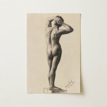 Male Nude - Gustav Klimt Fine Art Print / Canvas Detailed Charcoal Sketch Cream-colored Paper Nude Male Figure Gustav Klimt Fine, Fine Art