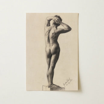 Male Nude - Gustav Klimt Fine Art Print / Canvas Detailed Charcoal Sketch Cream-colored Paper Figure, Prints