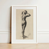 Male Nude - Gustav Klimt Fine Art Print / Canvas Framed Black-and-white Sketch Nude Male Figure Hands Head Gustav Klimt Fine, Fine Art