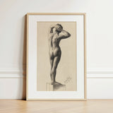 Male Nude - Gustav Klimt Fine Art Print / Canvas Framed Charcoal Sketch Nude Male Figure Pedestal Rendered Gustav Klimt Fine, Fine Art