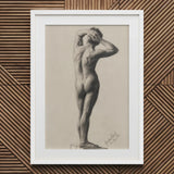 Male Nude - Gustav Klimt Fine Art Print / Canvas White Framed Charcoal Figure Hands Head Slightly, Prints