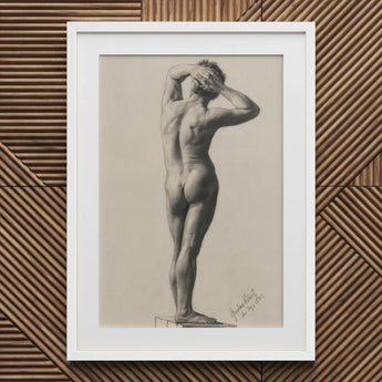 Male Nude - Gustav Klimt Fine Art Print / Canvas White Framed Charcoal Figure Hands Head Slightly, Prints