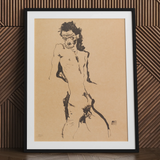 Litografía de desnudo masculino - Lámina artística de Egon Schiele / Lienzo, 24x32’’ / 61x81cm / Marco negro / Paspartú, Pósters, láminas y obra visual, Toby