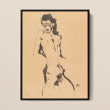 Litografía de desnudo masculino - Lámina artística de Egon Schiele / Lienzo, 12x16’’ / 31x41cm / Marco negro, Pósters, láminas y obra visual, Toby Leon