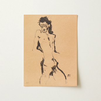 Male Nude Lithograph - Egon Schiele Art Print / Canvas, Egon Schiele Art, Hunger Pressed, Male Nude Lithograph