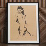 Male Nude Lithograph - Egon Schiele Art Print / Canvas Black Framed Figure Sketch Poster, Hunger Pressed, Prints