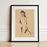 Male Nude Lithograph - Egon Schiele Art Print / Canvas Black-framed Sketch Figure Expressive Ink-like, Hunger Pressed, Prints