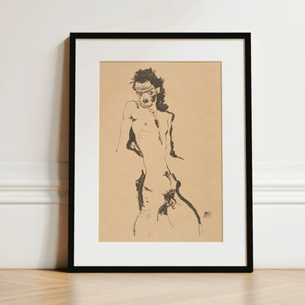 Male Nude Lithograph - Egon Schiele Art Print / Canvas Black-framed Sketch Figure Expressive Ink-like, Hunger Pressed, Prints