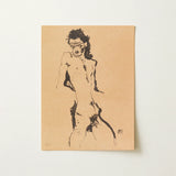 Male Nude Lithograph - Egon Schiele Art Print / Canvas Black Ink Line Beige Paper Figure Expressive, Hunger Pressed, Prints