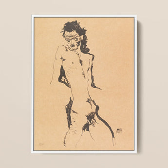 Male Nude Lithograph - Egon Schiele Art Print / Canvas Framed Sketch Figure Expressive Black, Hunger Pressed, Prints