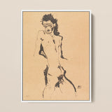 Male Nude Lithograph - Egon Schiele Art Print / Canvas Framed Sketch Figure Expressive Black, Hunger Pressed, Prints