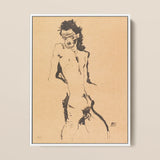 Male Nude Lithograph - Egon Schiele Art Print / Canvas Framed Sketch Figure Expressive Black, Hunger Pressed, Prints