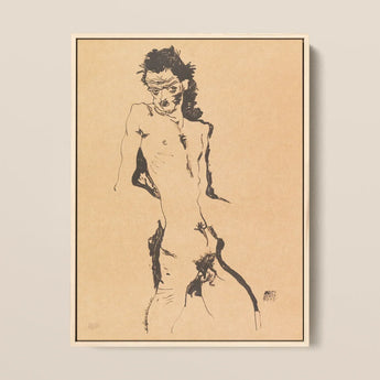 Male Nude Lithograph - Egon Schiele Art Print / Canvas Framed Sketch Figure Expressive Black, Hunger Pressed, Prints