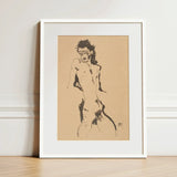Male Nude Lithograph - Egon Schiele Art Print / Canvas Minimalist White-framed Black Ink Sketch, Hunger Pressed, Prints