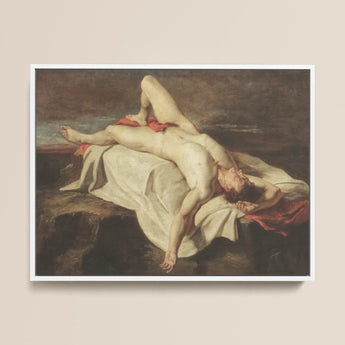 Male Nude Lying on a Shroud Rocks - William Etty Fine Art Print / Canvas, 16x12’’ / 41x31cm / White Frame, Posters Prints & Visual Artwork,